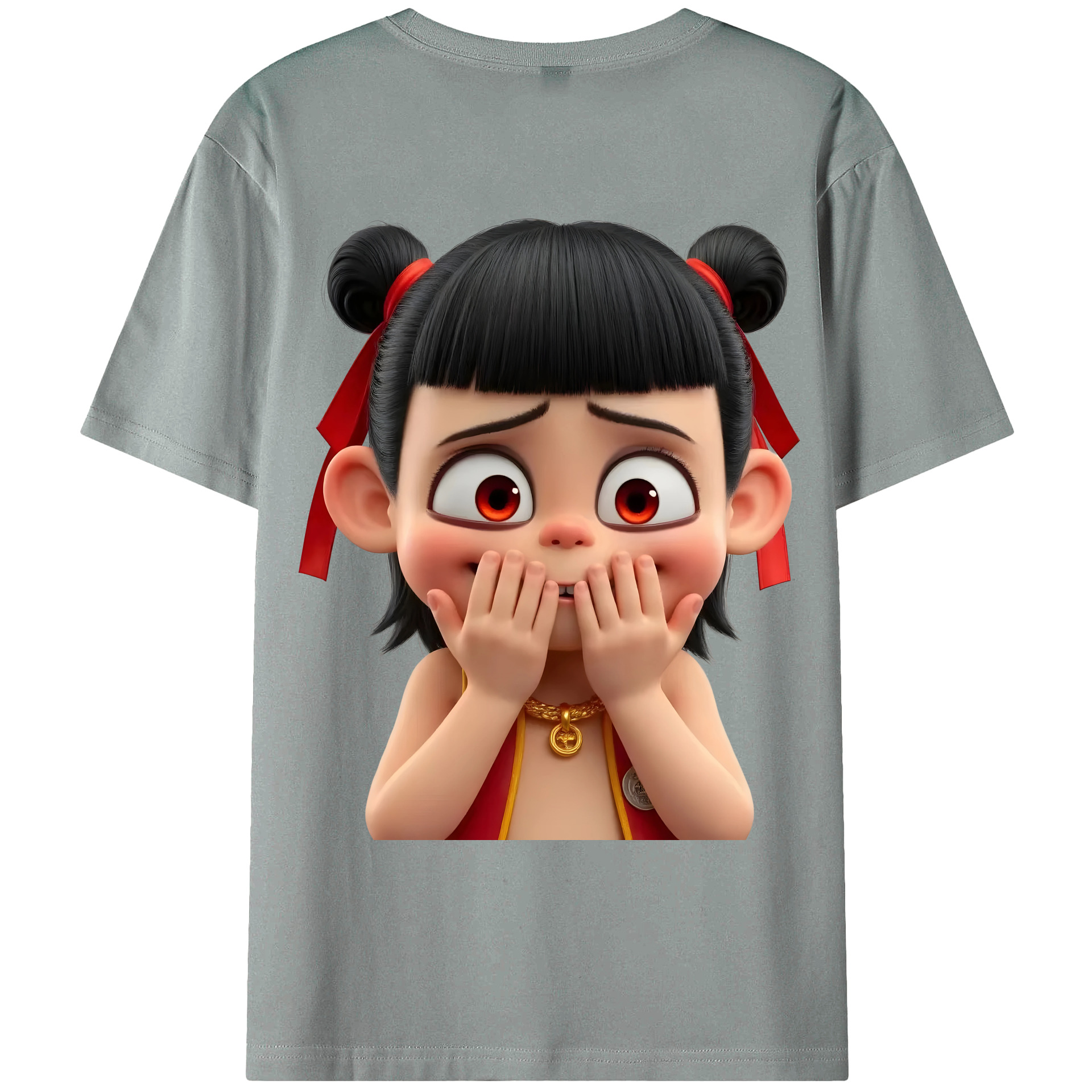 （画像用） Ne Zha 2 ナタ 魔童の大暴れ 綿100％ メンズ半袖Tシャツ（バックプリント） 通気性